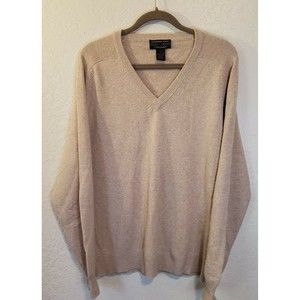 Alexander Julian Colours Mens V-neck Cashmere Sweater, Size Large, Tan